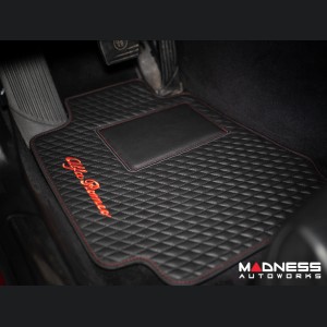 Alfa Romeo Giulia Floor Mats - Italian Leather - Front + Rear Set - Black w/ Red Stitching